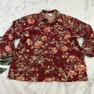 Monterey Bay Womens Vintage Y2k Chore Coat Shacket Plus Size 2x Red Pink Floral